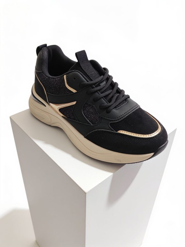 Sneakers Nera, Panna e Oro
