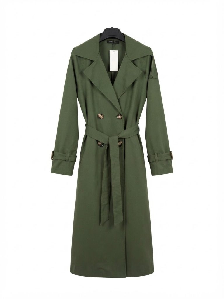 Trench lungo verde militare con cintura