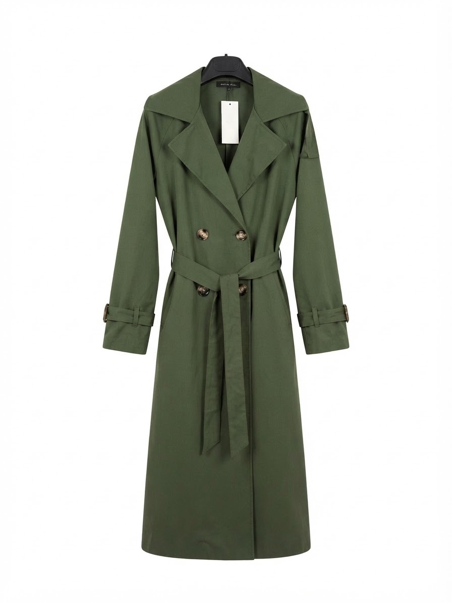 Trench lungo verde militare con cintura