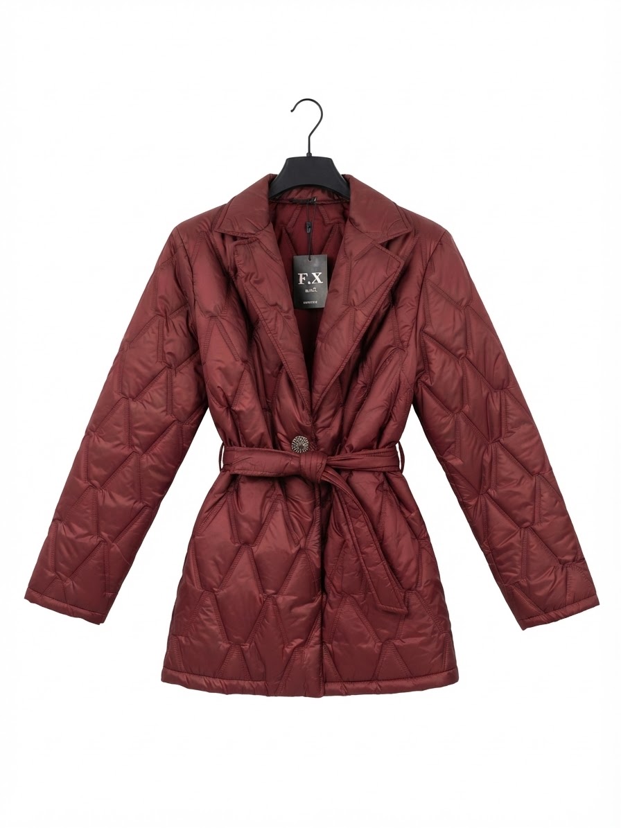 Giacca trapuntata bordeaux con cintura