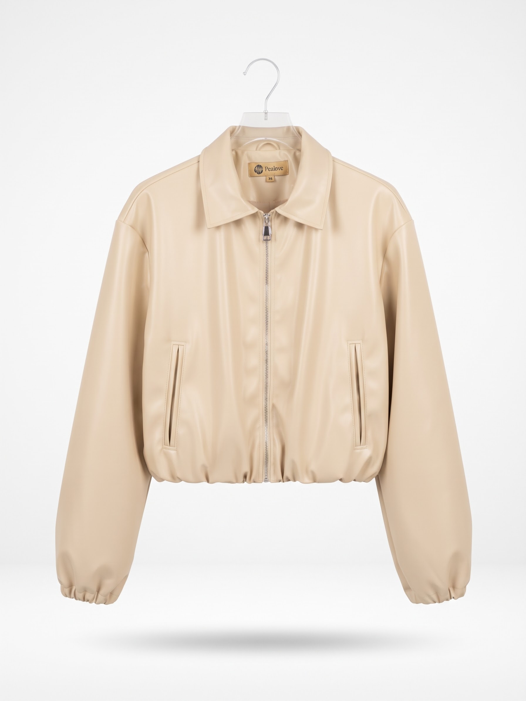 Bomber corto in ecopelle beige con zip