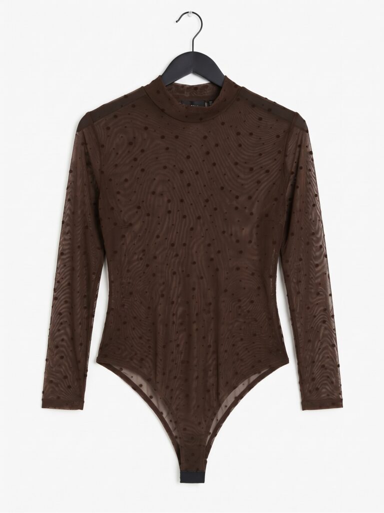Body in tulle a pois con collo alto