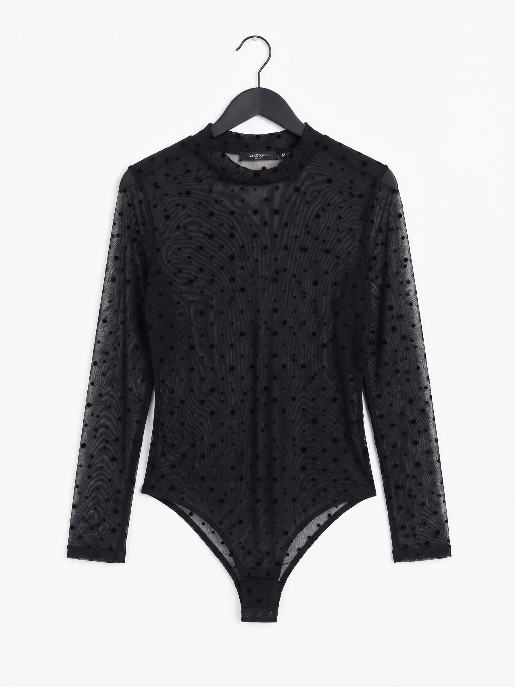Body in tulle a pois con collo alto - immagine 2