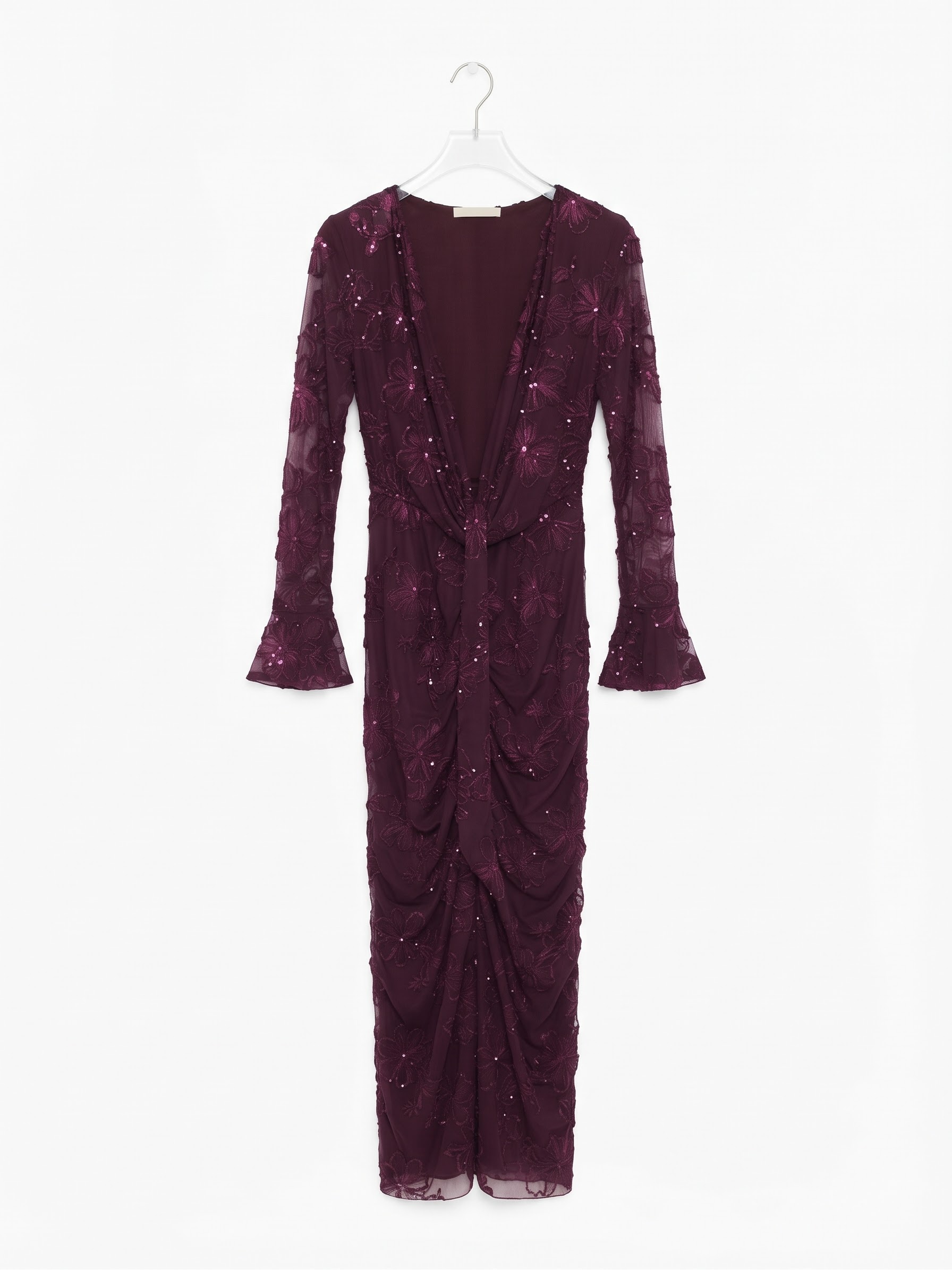 Abito midi in tulle ricamato con paillettes e nodo - immagine 2