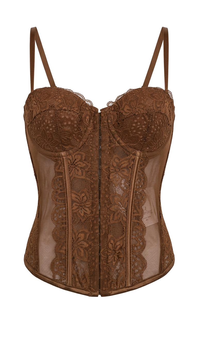 corsetto in pizzo floreale color cioccolato