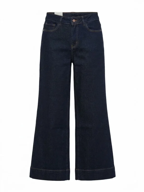 Jeans blu scuro a gamba larga cropped