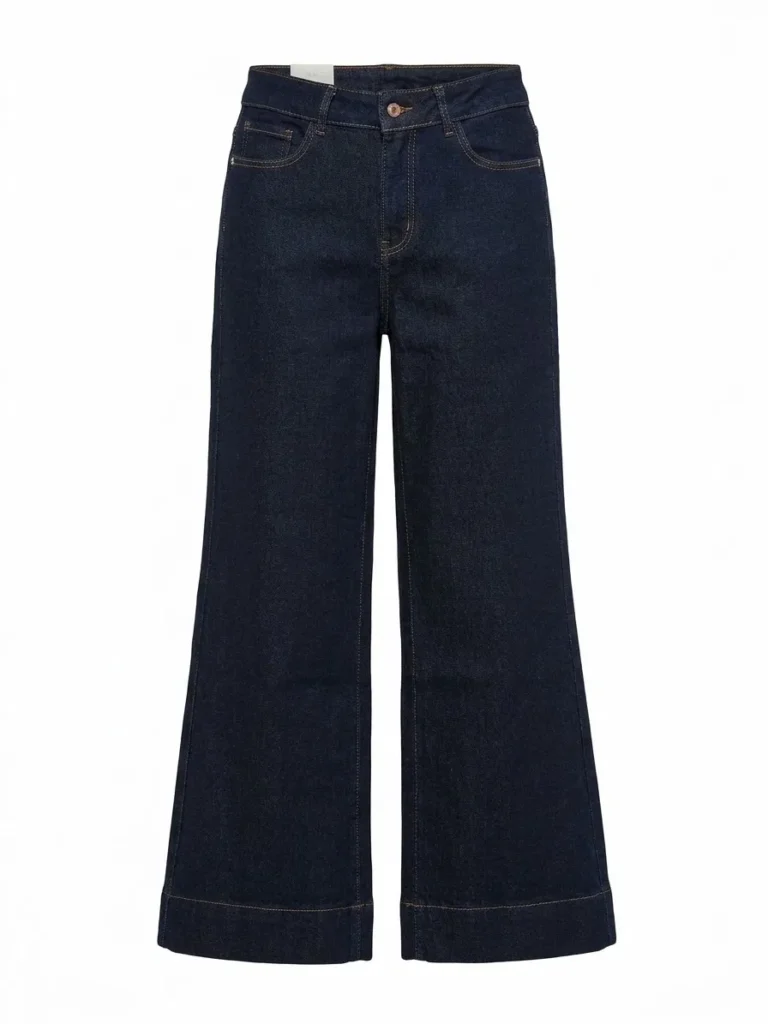 Jeans blu scuro a gamba larga cropped