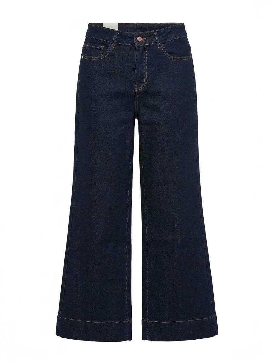 Jeans blu scuro a gamba larga cropped